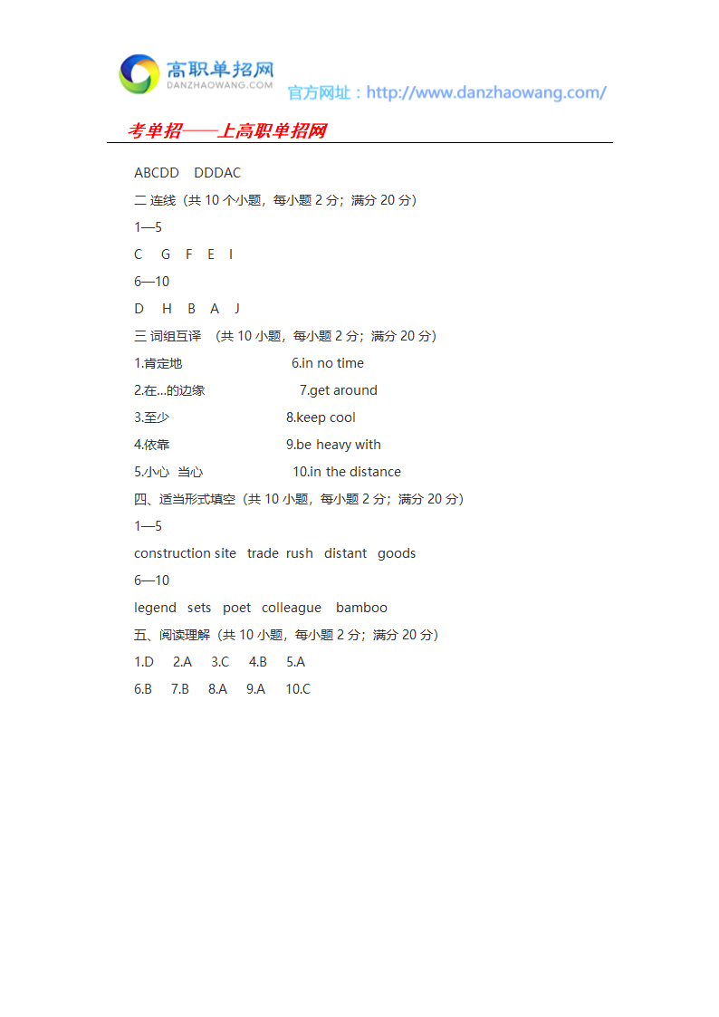 2016云南交通职业技术学院单招英语模拟试题及答案第7页