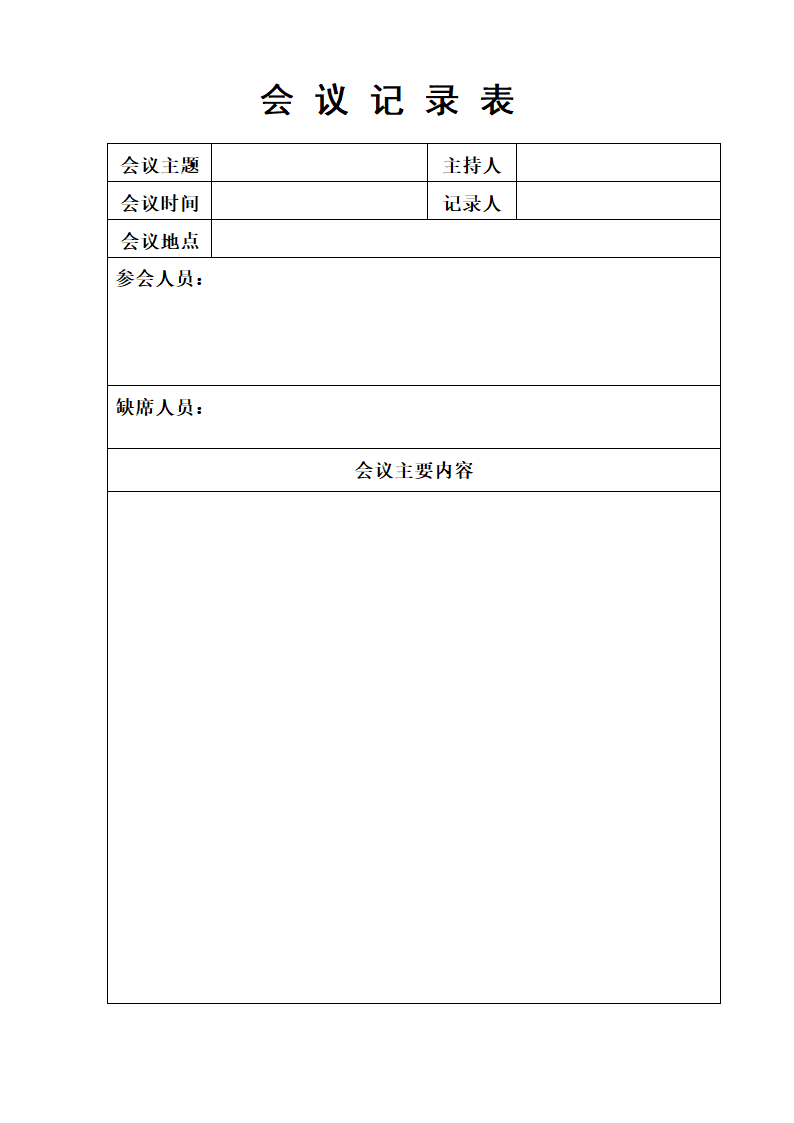 公司会议记录表模版打印.docx