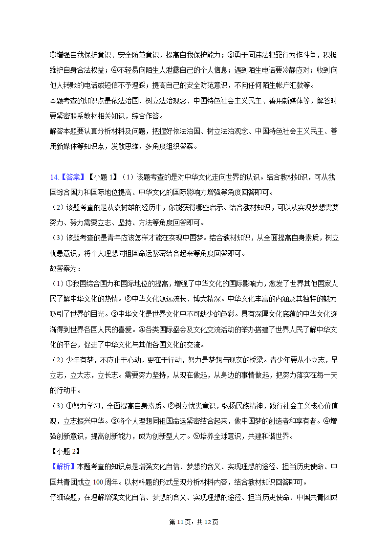 2023年广东省深圳市坪山区中考道德与法治调研试卷（含解析）.doc第11页