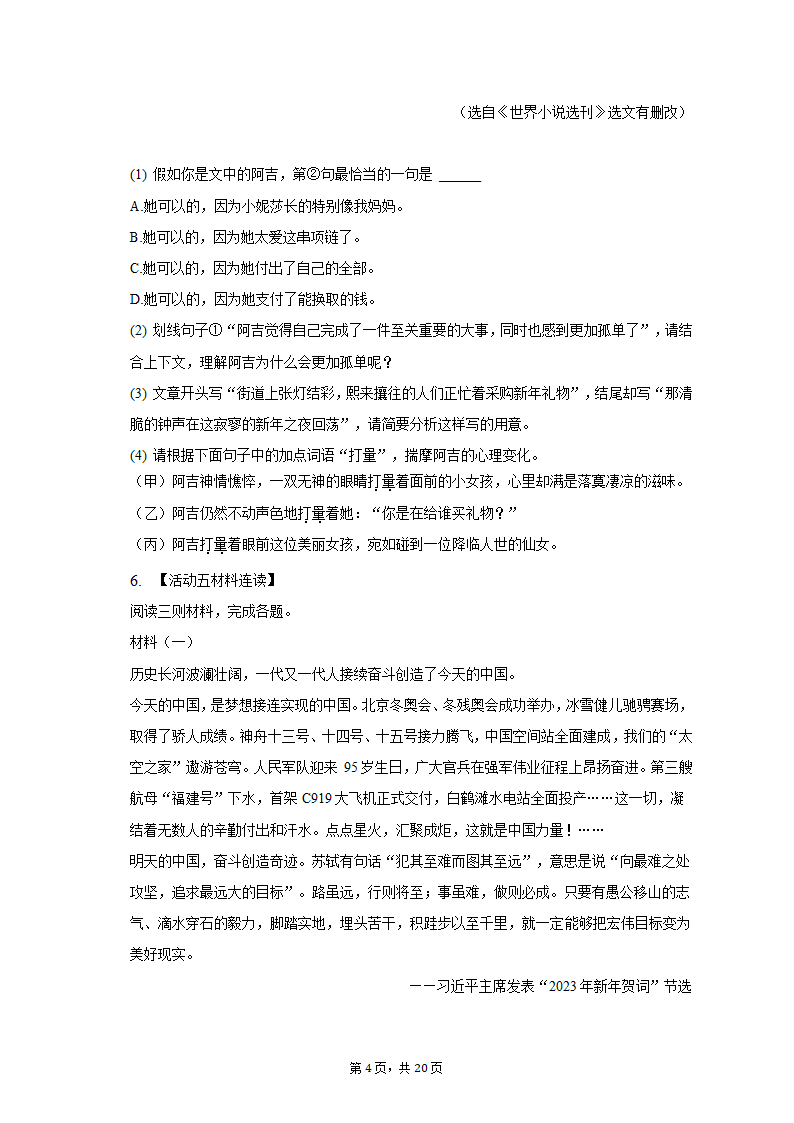 2023年浙江省杭州市临安区中考模拟试卷（含解析）.doc第4页