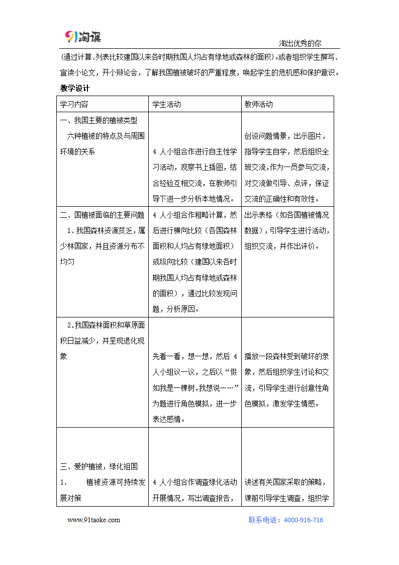 生物-人教版-七年级上册-教学设计5：3.6爱护植被，绿化祖国.docx-第六章 爱护植被，绿化祖国-第三单元 生物圈中的绿色植物-教学设计.docx第2页