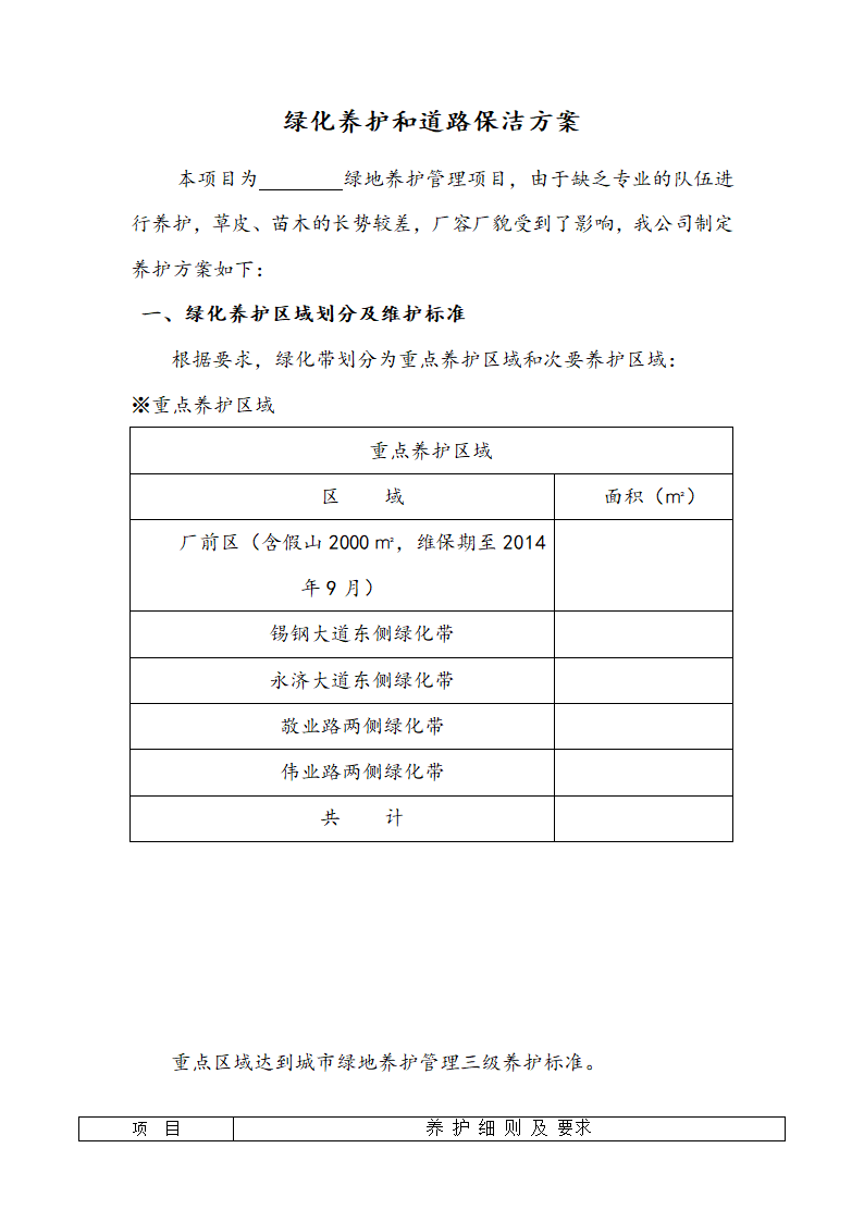 某地区绿化养护和道路保洁方案(施工组织设计)详细文档.doc第1页