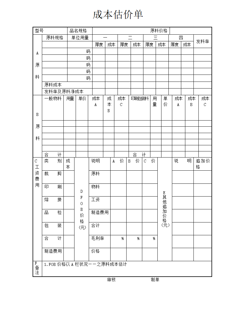 成本估价单.doc第1页