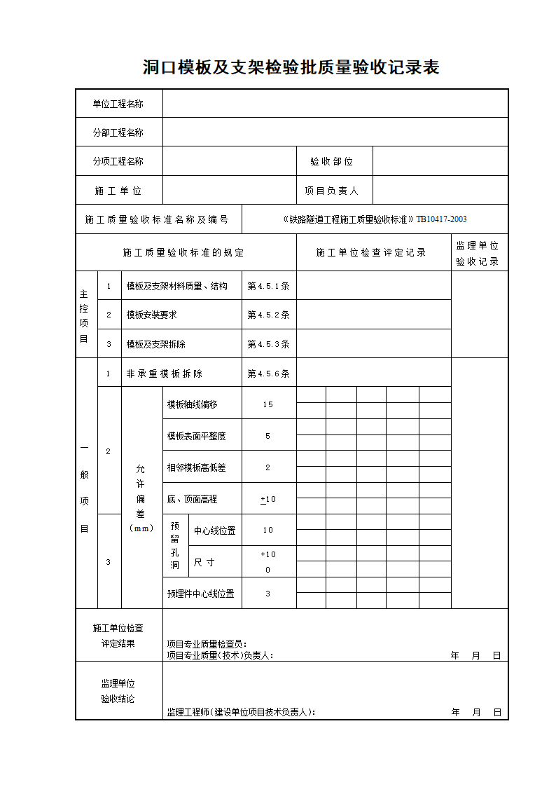 洞口模板及支架检验批质量验收记录表.docx第1页