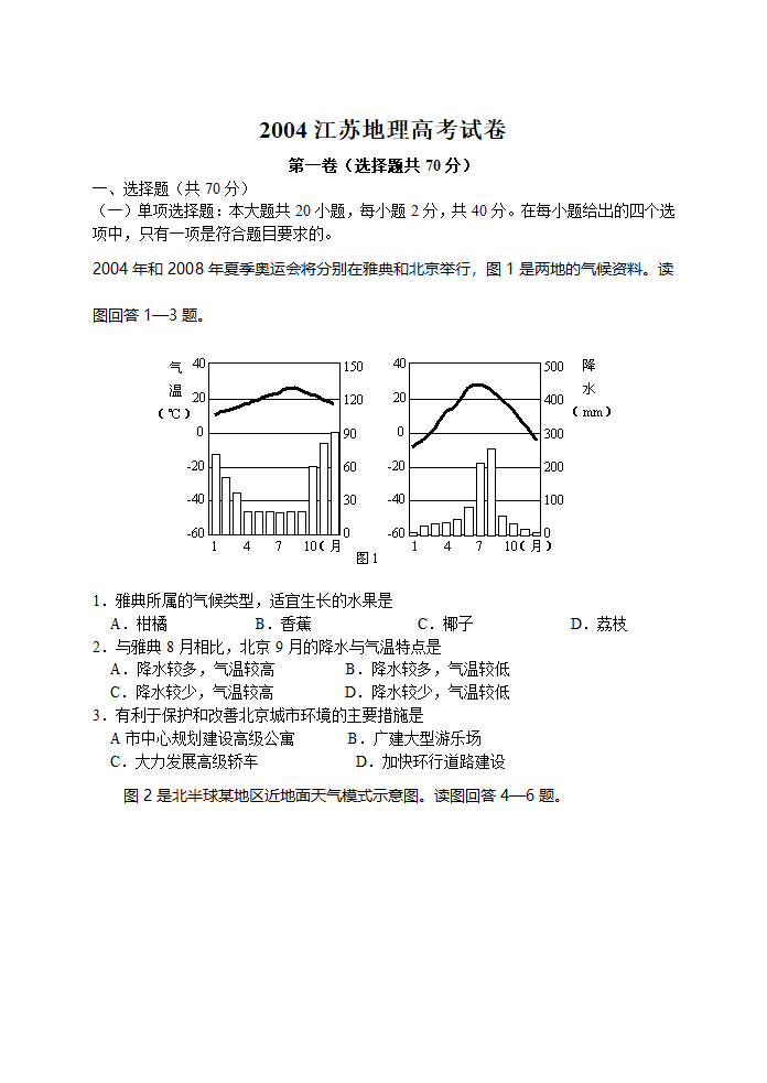 2004年江苏地理高考试卷第1页