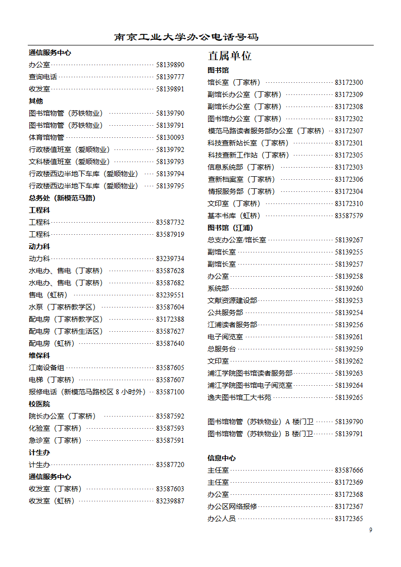 南京工业大学办公电话第9页