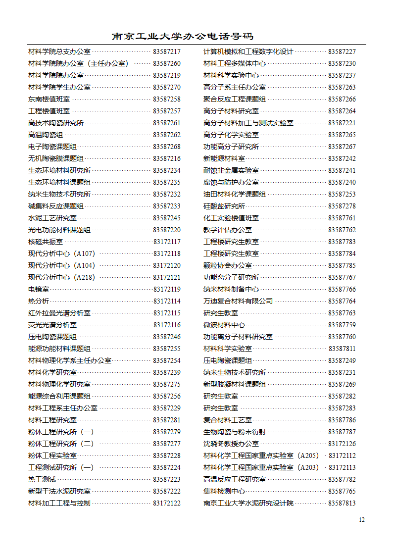南京工业大学办公电话第12页