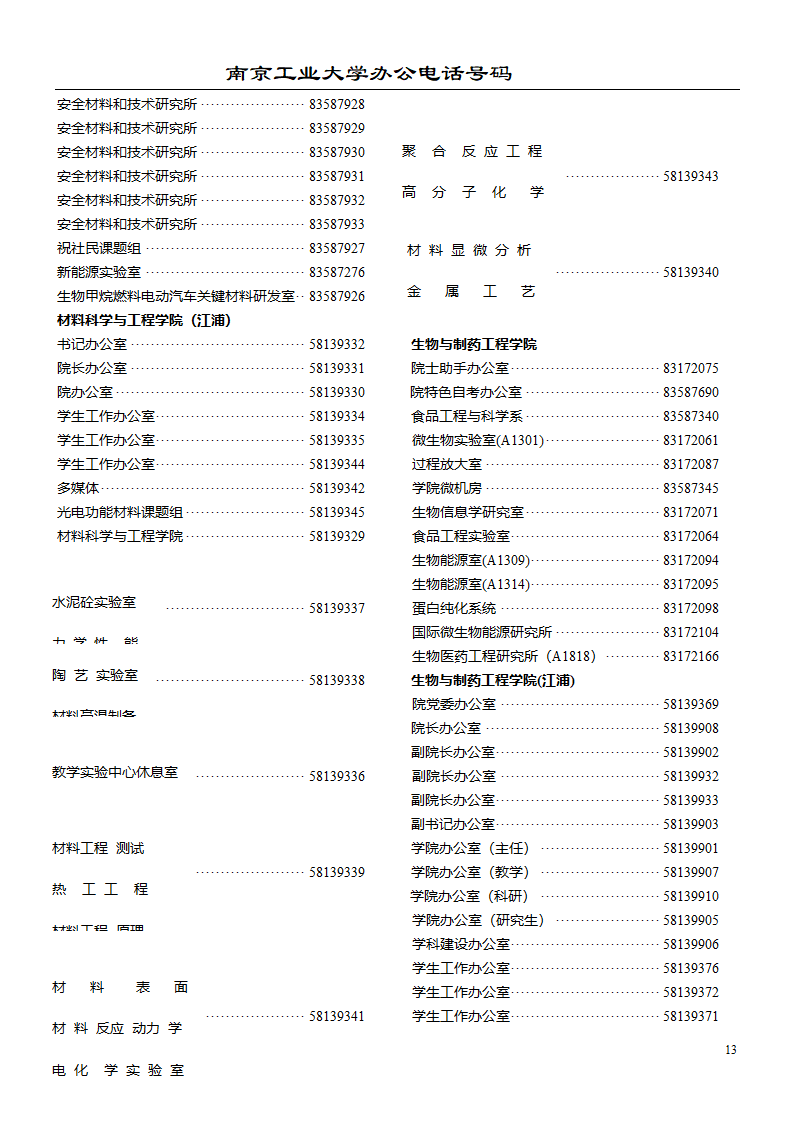 南京工业大学办公电话第13页