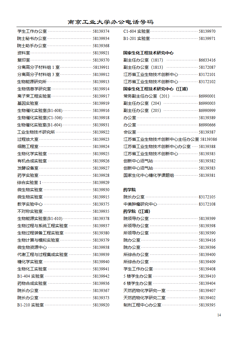 南京工业大学办公电话第14页