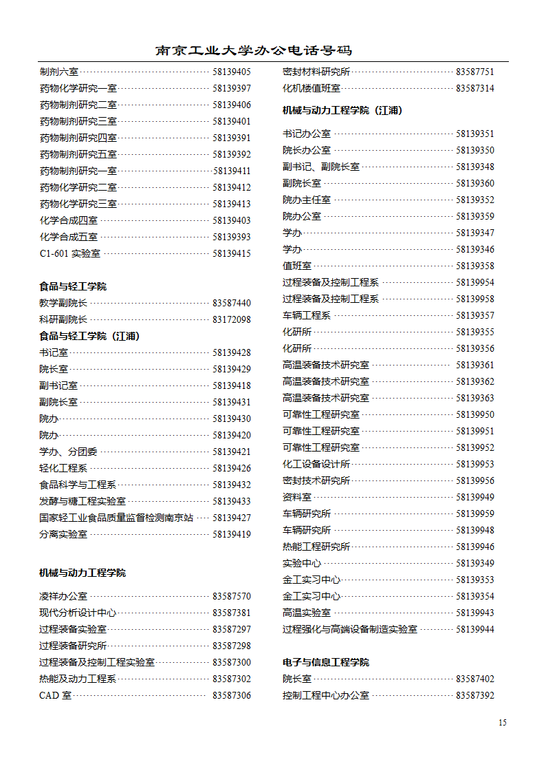 南京工业大学办公电话第15页