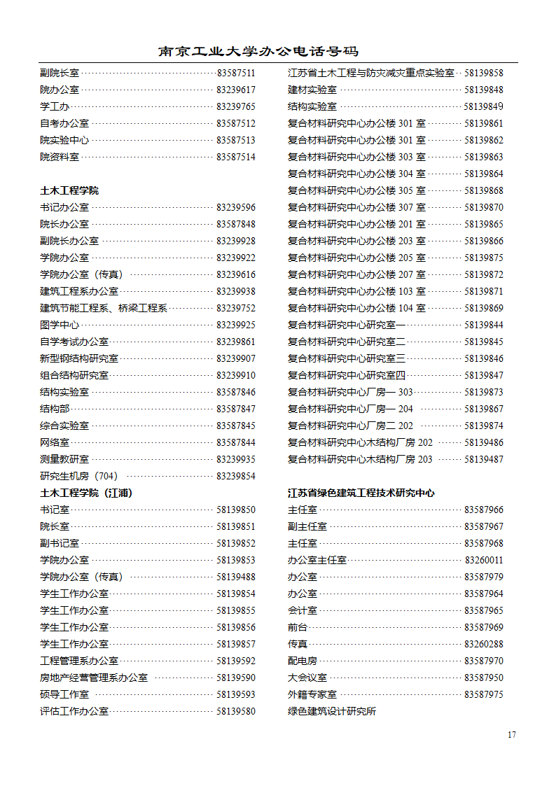 南京工业大学办公电话第17页