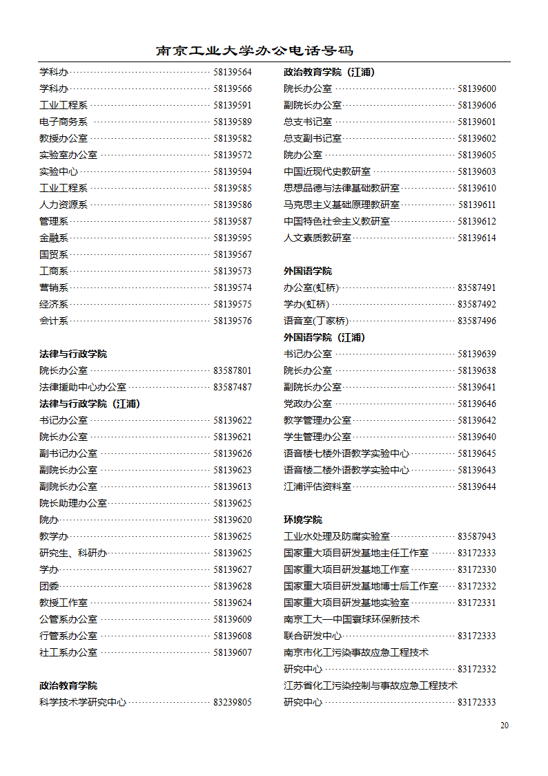 南京工业大学办公电话第20页