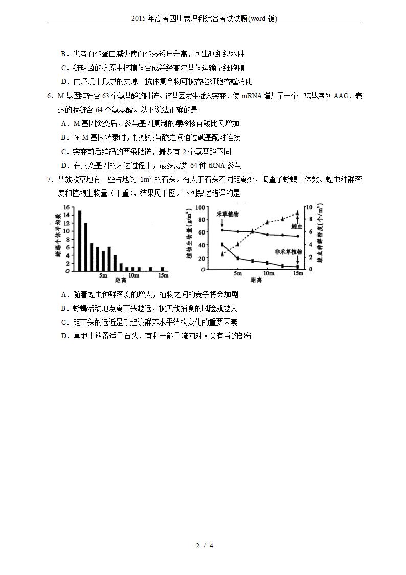 2015年高考四川卷理科综合考试试题(word版)第2页