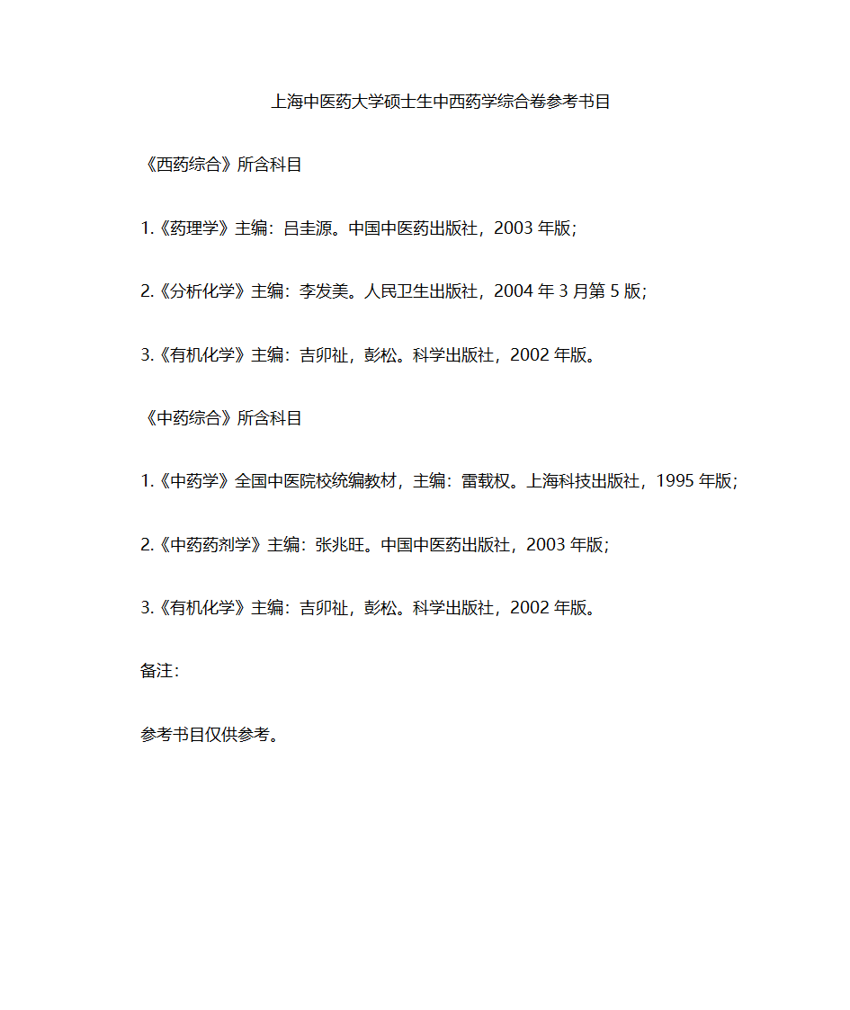 上海中医药大学参考书第1页