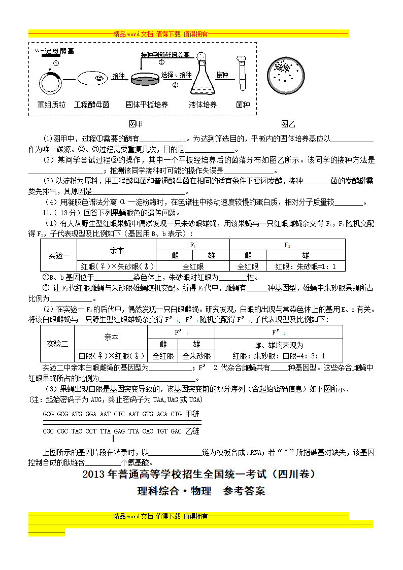 2013四川高考理综试题及答案word精校版第9页