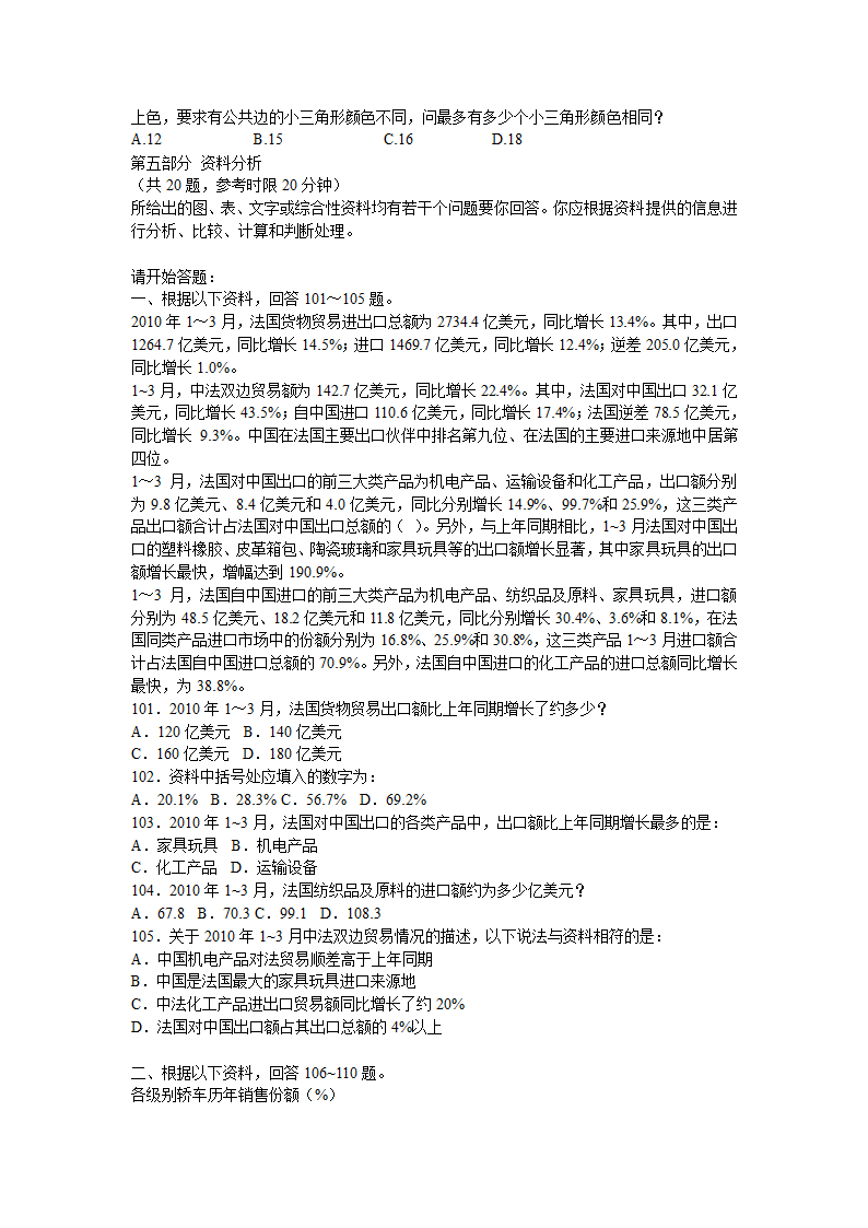 2011年湖北省公务员考试试题第18页