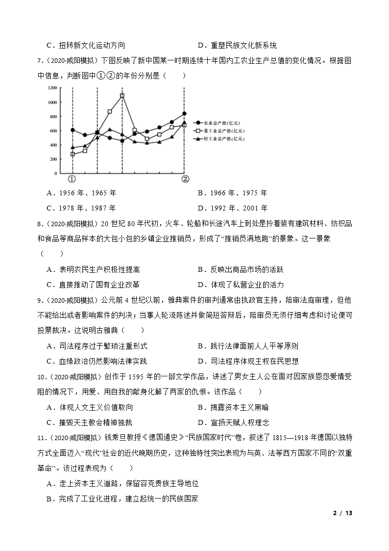 陕西省咸阳市2020届高三高考文综历史模拟检测（二）试卷.doc第2页