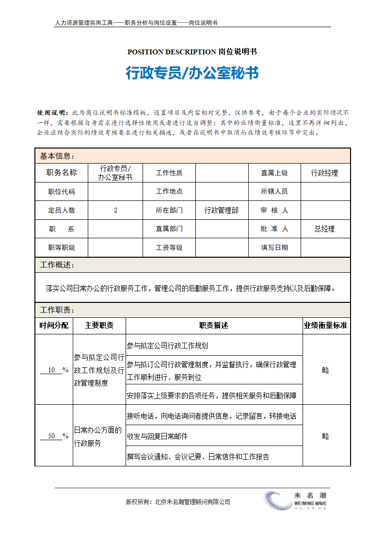 岗位说明书——行政专员（办公室秘书）.doc第2页