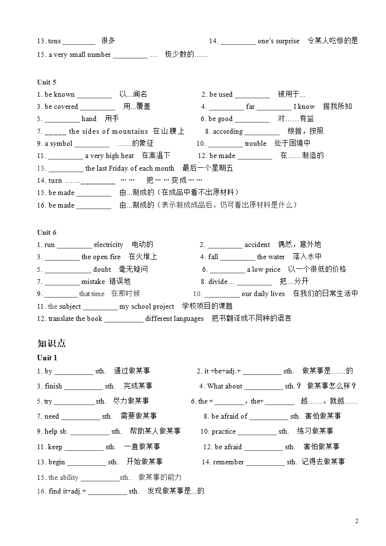 人教版九年级英语 期末Unit1-Unit6 知识点用法默写（含答案）.doc第2页