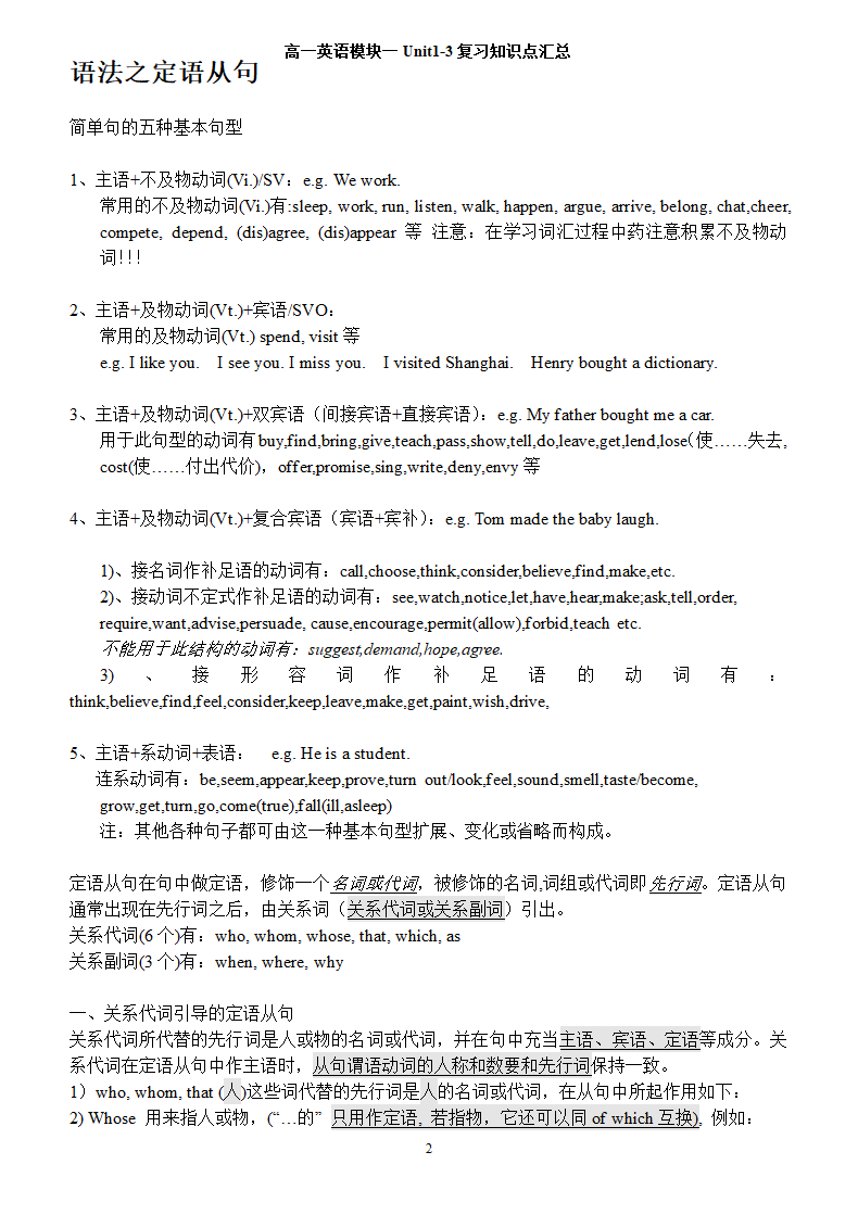 高一英语模块1 Unit 1-3知识点汇总.doc第21页