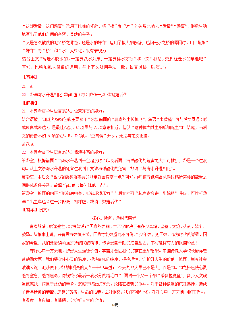 2022年新高考语文考前真题模拟测试卷（一）（解析版）.doc第16页