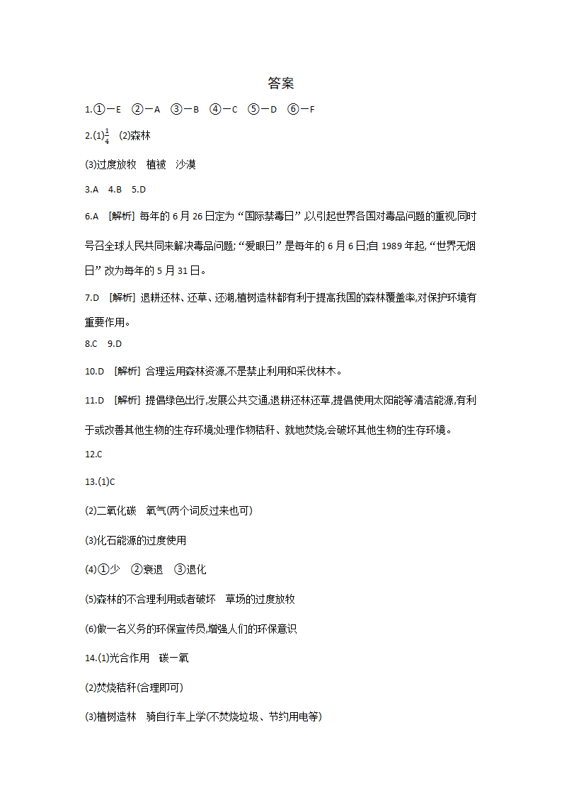 2021-2022学年人教版生物七年级上册第六章  爱护植被，绿化祖国---同步练习 （word版 含解析）.doc第6页