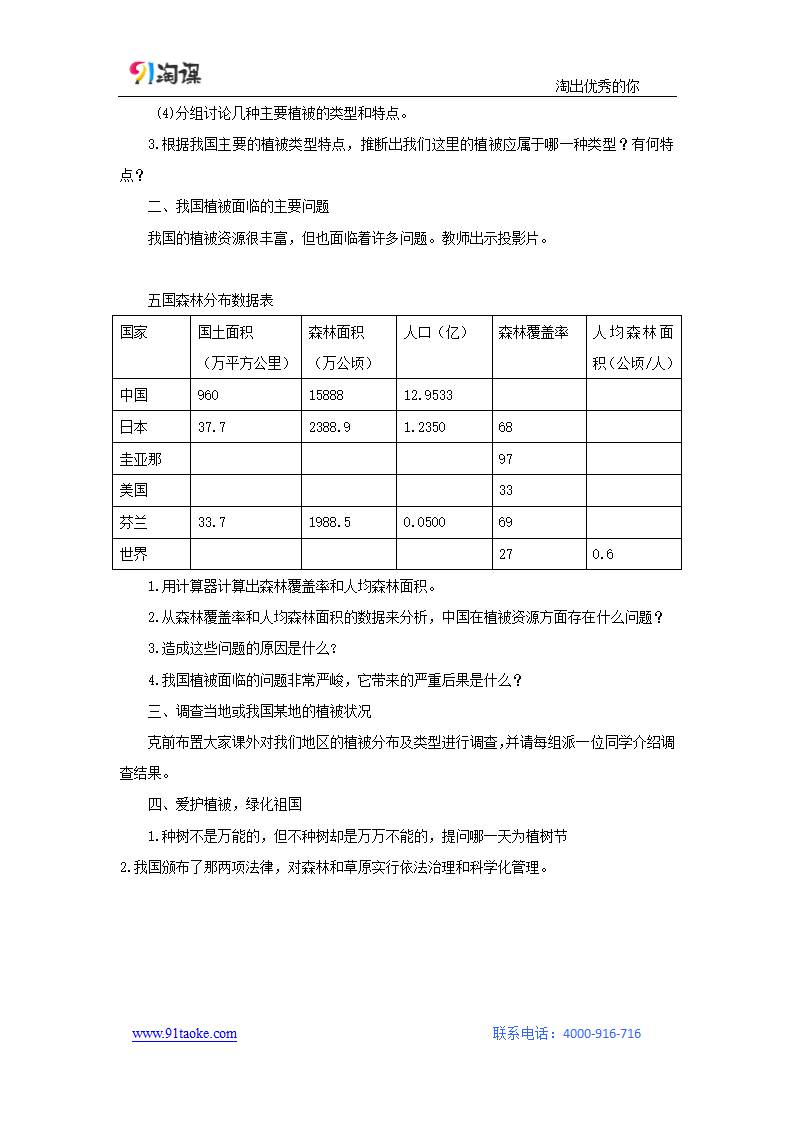 生物-人教版-七年级上册-教学设计4：3.6爱护植被，绿化祖国.docx-第六章 爱护植被，绿化祖国-第三单元 生物圈中的绿色植物-教学设计.docx第2页