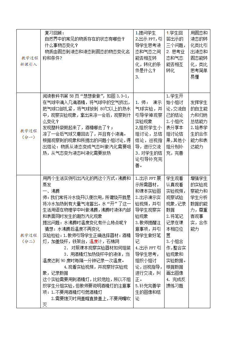 粤教版八年级上册物理  4.2探究汽化和液化的特点 教案（表格式）.doc第2页