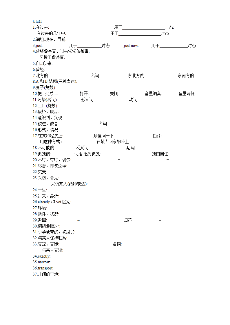 人教版八年级英语下册  Unit 1 -Unit 7 重点单词词组默写（无答案）.doc第1页