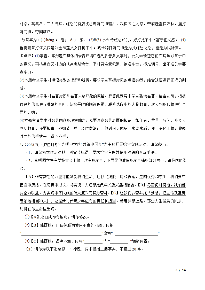 安徽省庐江县2022-2023学年九年级下学期语文3月月考试卷.doc第3页