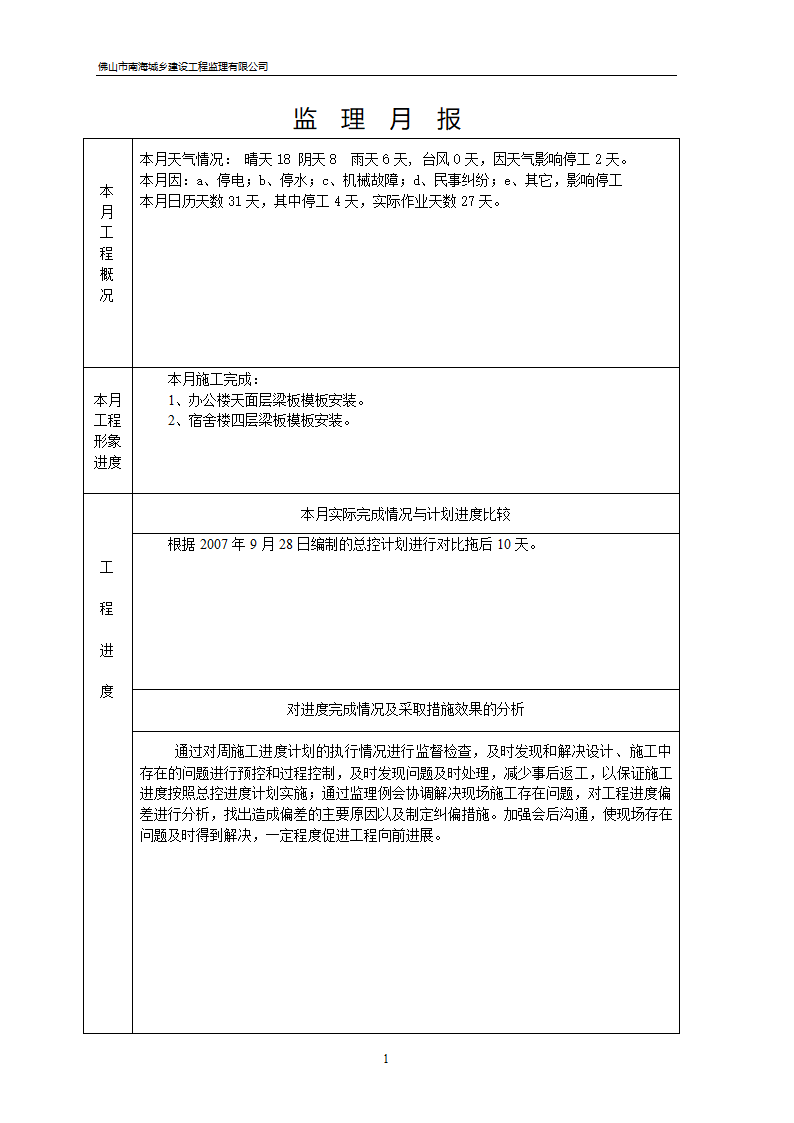 谈广达厂办公楼宿舍楼车间工程监理月报.doc第2页