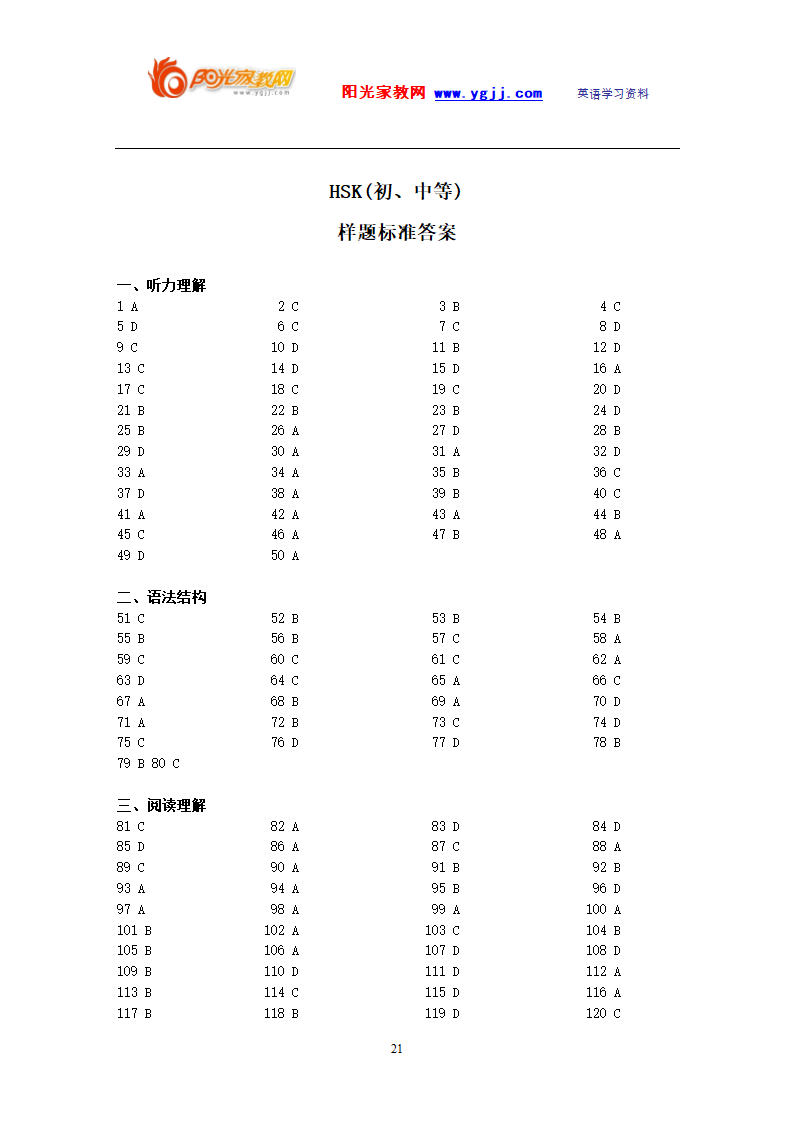 汉语水平考试试卷第21页