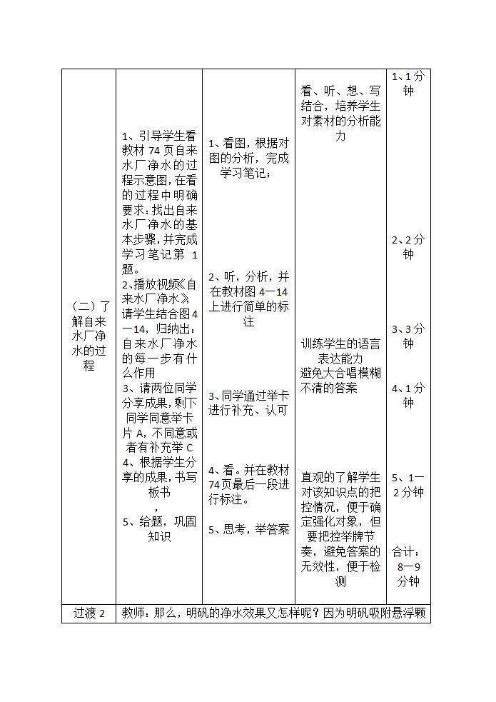 九年级化学人教版上册 4.2 水的净化 第一课时教案（表格式）.doc第4页