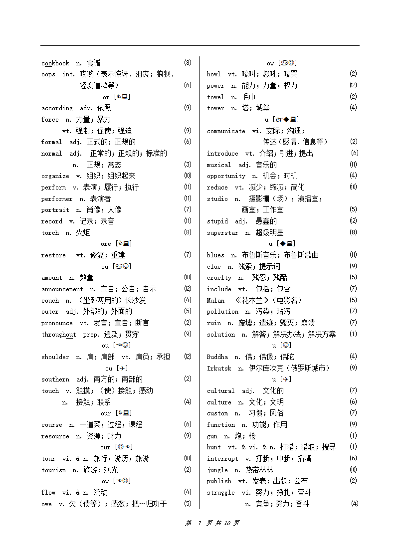 新人教版高中英语高一上词汇表[上学期].doc第7页