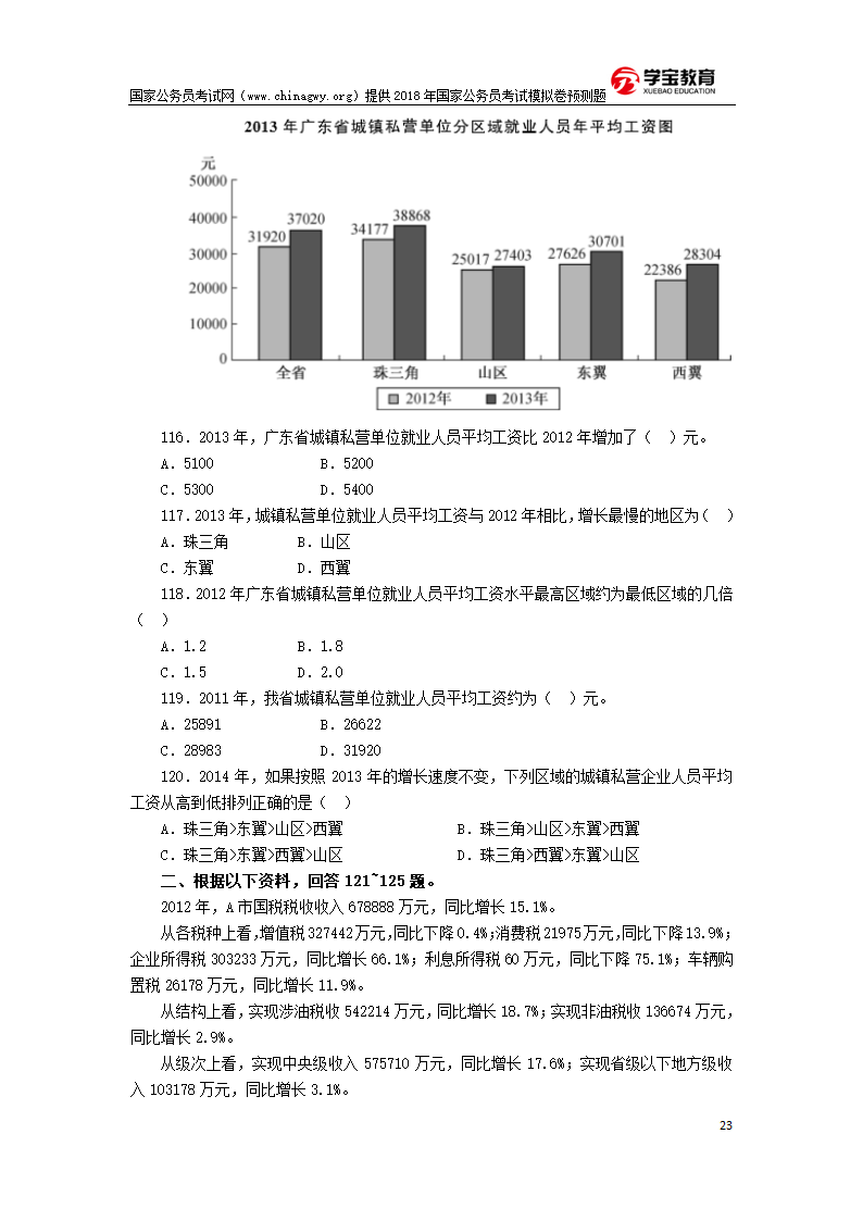 2018年国家公务员考试行测模拟题第23页