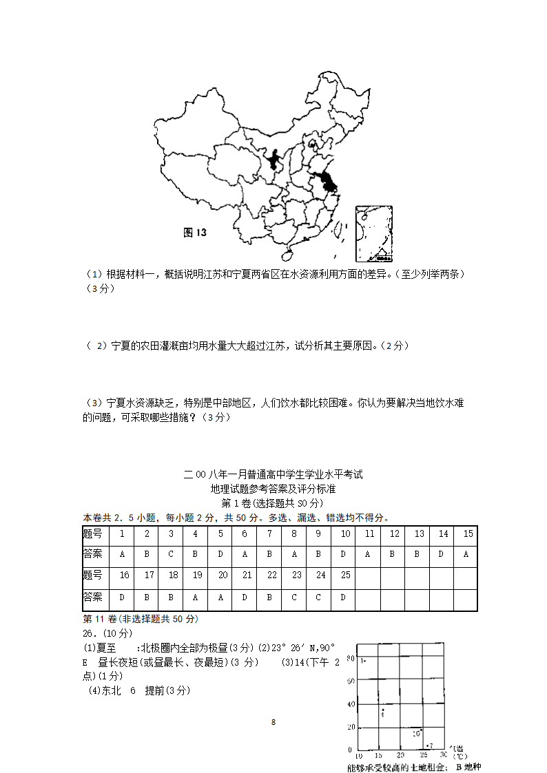 山东省二○○八年一月普通高中学生学业水平考试地理试题第8页