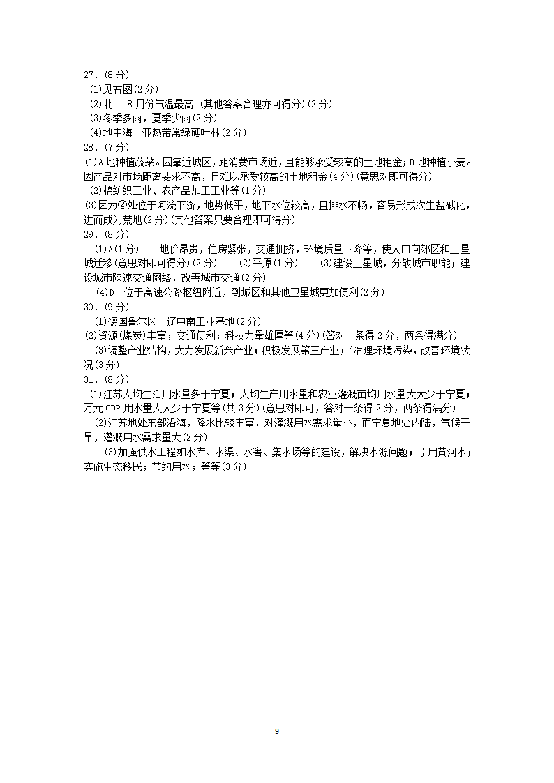 山东省二○○八年一月普通高中学生学业水平考试地理试题第9页