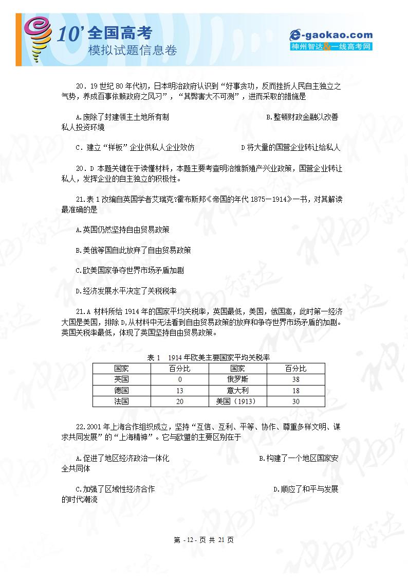 2010年高考试题——文综(安徽卷)(解析版)第12页