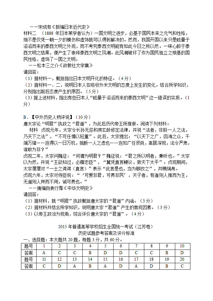 2015年普通高等学校招生全国统一考试(江苏卷)历史第7页