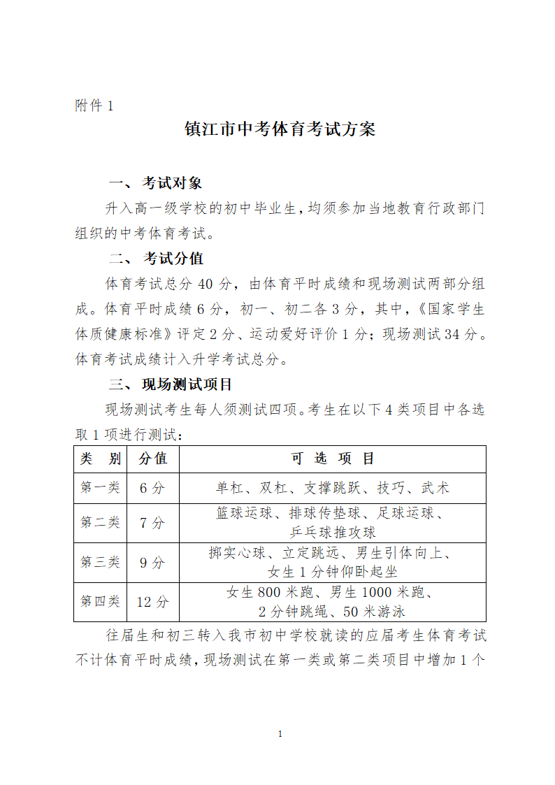 2016镇江中考体育考试方案、规则和评分标准第1页