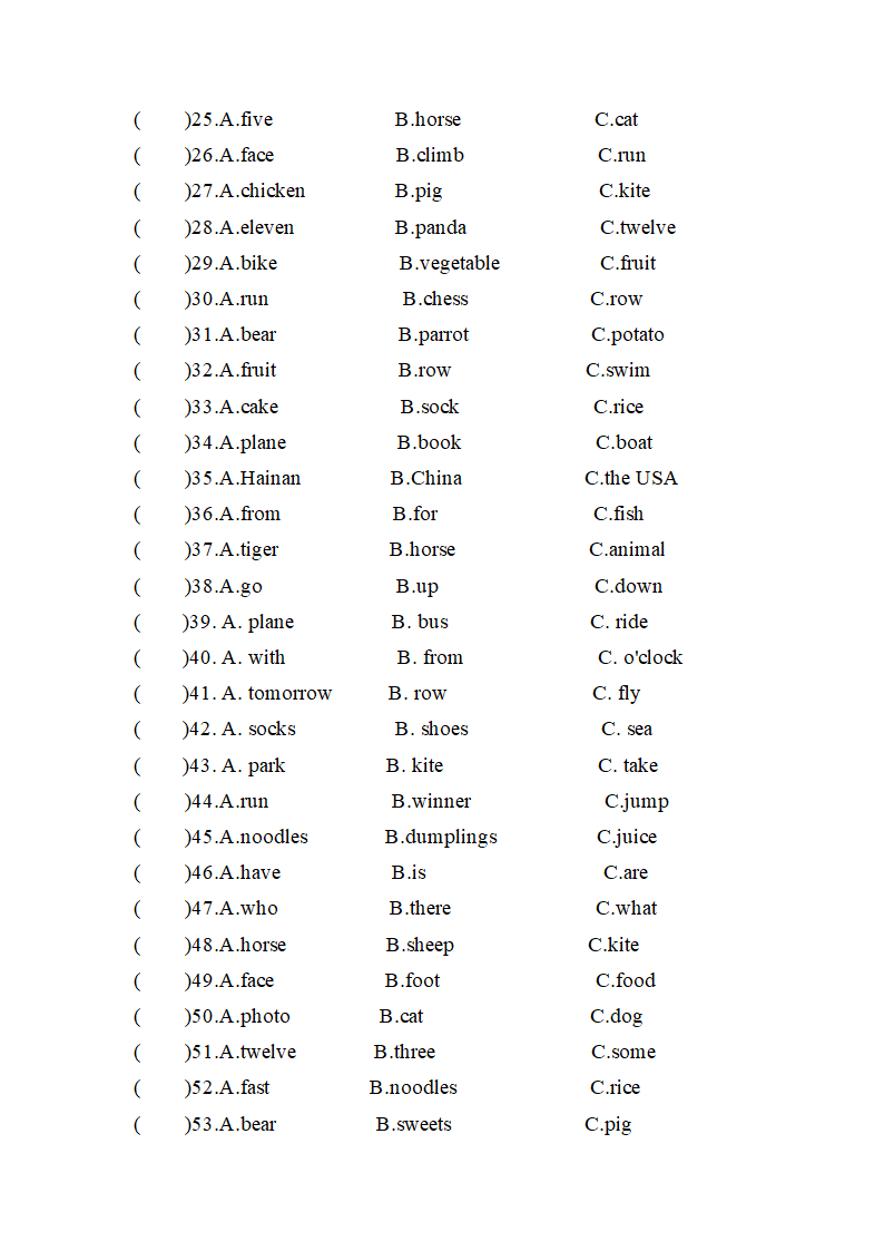 外研版（三起）四年级英语上册 单元专项 Module 7-Module 8  易错题专项 四 选出下列每组单词中不同类的一项  （含答案）.doc第2页