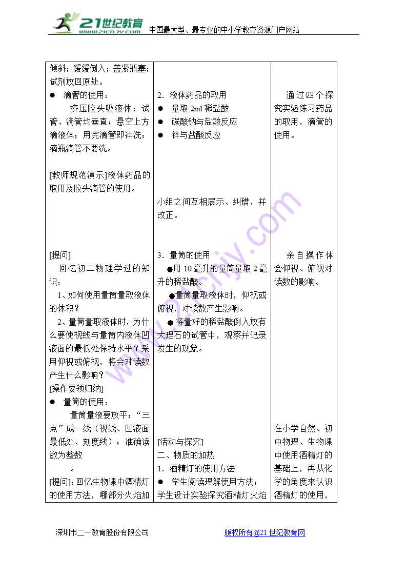 人教版化学九年级（上册）1.3--走进化学实验室教学设计.doc第5页