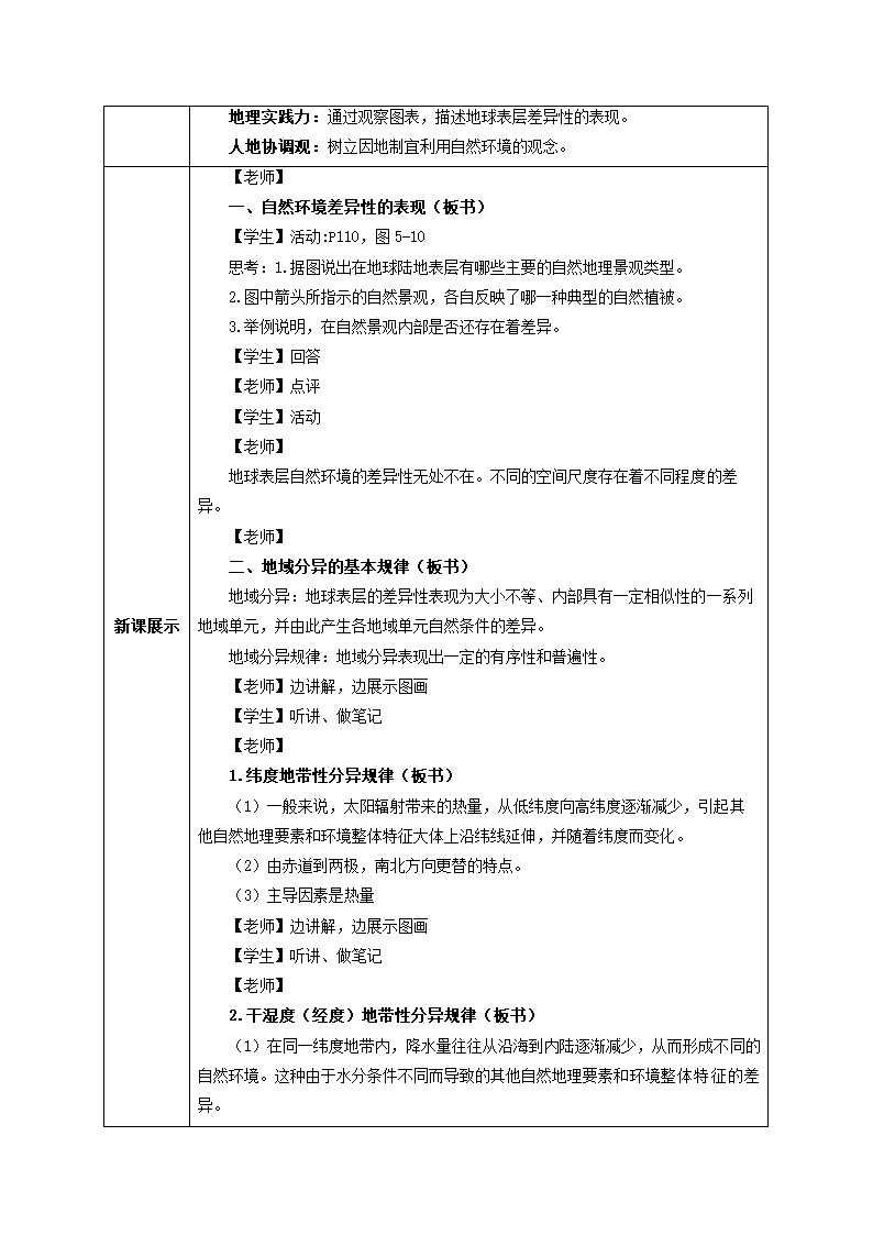 5.2 自然环境的地域差异性 教学设计 （表格式）.doc第2页