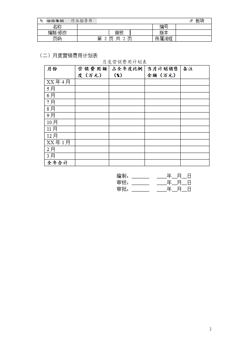 地区公司营销费用计划表（年度和月度）.doc第2页