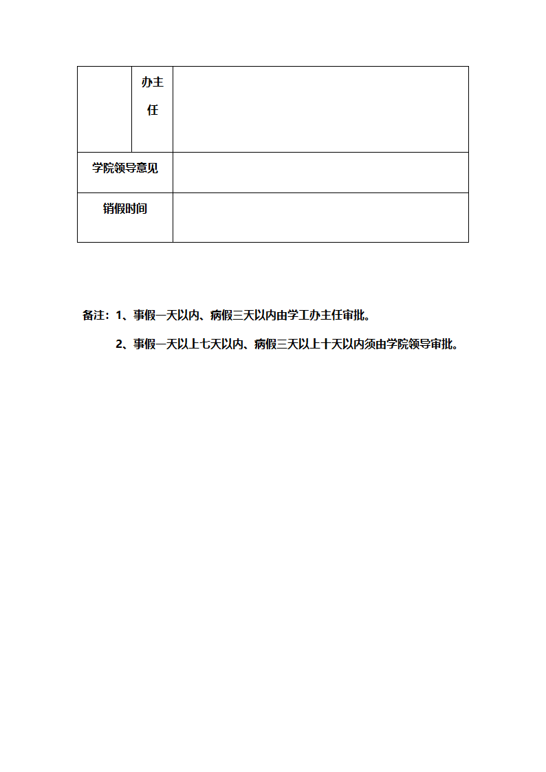 南方医科大学 请假申请表第2页