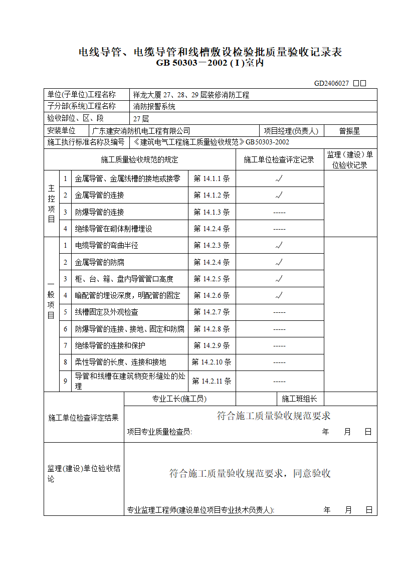 电线导管电缆导管和线槽敷设检验批质量验收记录表1.doc第1页