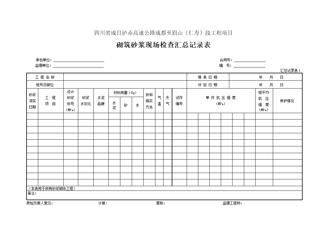 砌筑砂浆现场检查汇总记录表.doc第1页