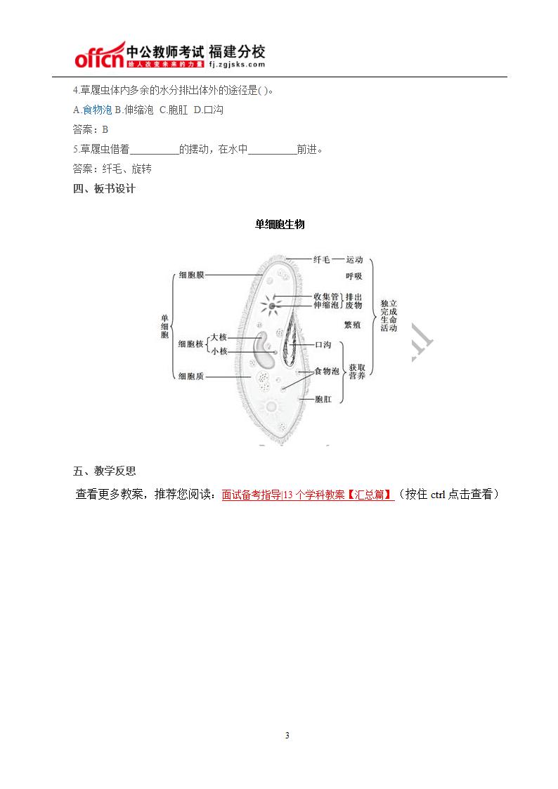 初中生物教案《单细胞生物》第3页