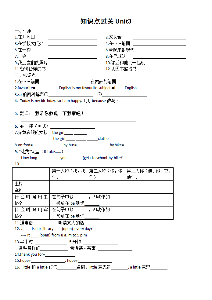 牛津译林版七年级上册Unit 3 Welcome to our school知识点过关（无答案）.doc第1页