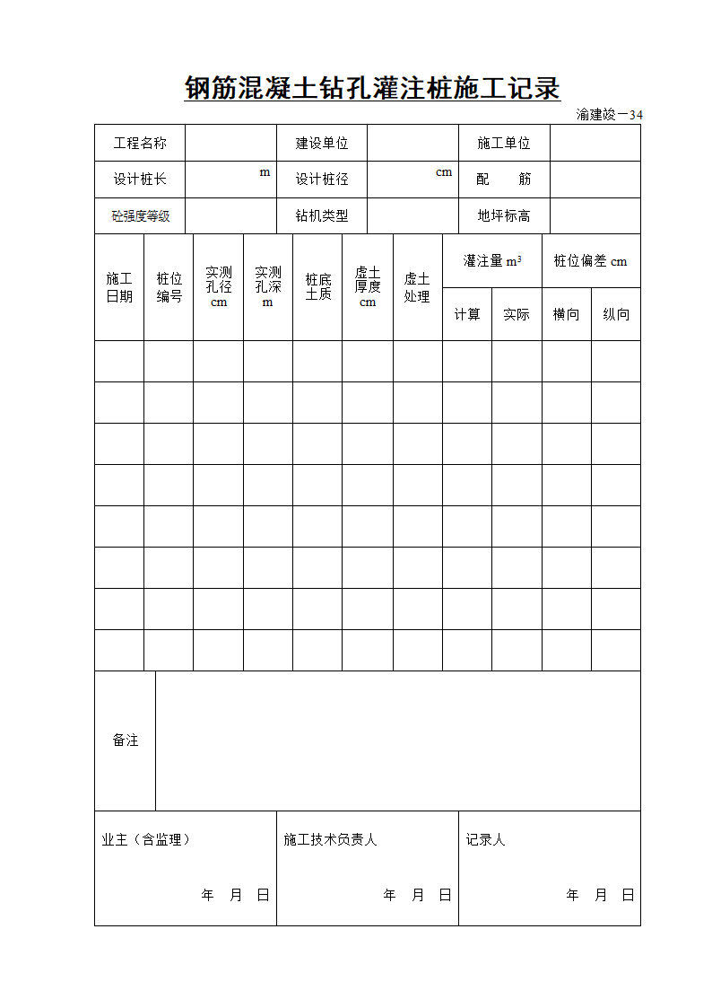 某钢筋混凝土钻孔灌注桩施工记录.doc第1页